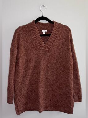 J. Jill Oversized V-Neck Sweater Tunic – Cozy Heathered Knit (Small)